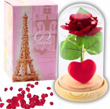 Aksesuaras LEAN Eternal Rose in Dome with LED Lighting Red with Heart 14x8cm