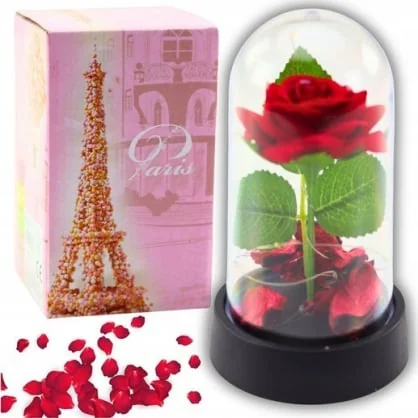 Aksesuaras LEAN Eternal Rose in Dome with LED Lighting Red with Rose Petals 14x8cm
