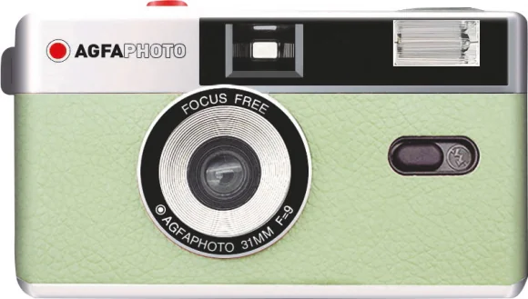 Analoginė kamera Agfaphoto daugkartinio naudojimo fotoaparatas 35 mm žalias
