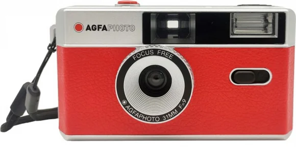 Analoginė kamera Agfaphoto Daugkartinis fotoaparatas 35 mm raudonas