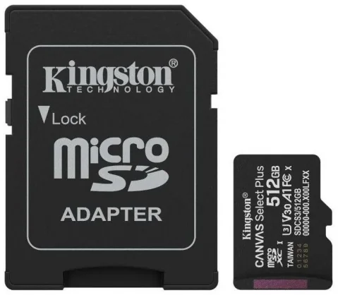 Atminties kortelė Kingston 512GB Canvas Select Plus microSDXC U3 V30 UHS-I SDCS3/ 512GB