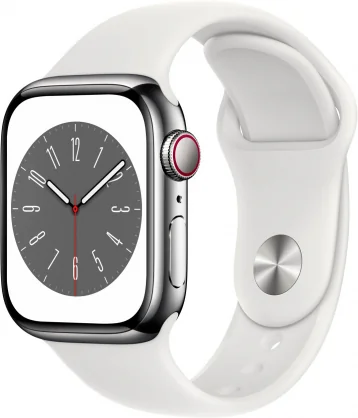 Išmanusis laikrodis Apple Watch Series 8 Cellular 41mm Silver Stainless Steel/ White Sport