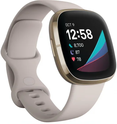 Išmanusis laikrodis Fitbit Sense Lunar White/ Soft Gold Stainless Steel