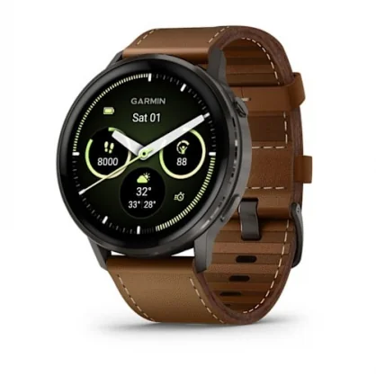 Išmanusis laikrodis Garmin Venu 4 45mm Slate Black with Brown Leather Band 010-03014-03