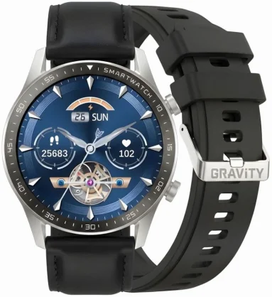 Išmanusis laikrodis Gravity GT10-7 Silver Black + Black Leather Band