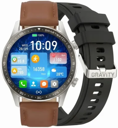 Išmanusis laikrodis Gravity GT10-8 Silver Brown + Black Band