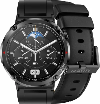 Išmanusis laikrodis Gravity GT21-3 Black + Black Eco Leather Band