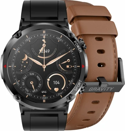 Išmanusis laikrodis Gravity GT21-4 Black + Brown Eco Leather Band