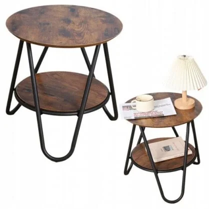 Kavos stalelis LEAN Round Coffee Table with Additional Shelf, Industrial Vintage, 40x42cm