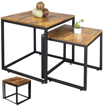Kavos stalelis LEAN Set of 2-in-1 Rustic Square Coffee Tables 45x50cm 40x45cm