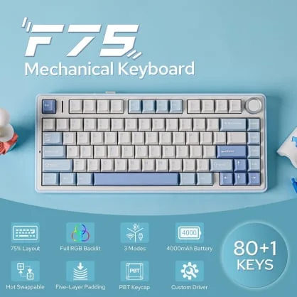 Klaviatūra Aula F75 EN White/ Blue/ Purple switch