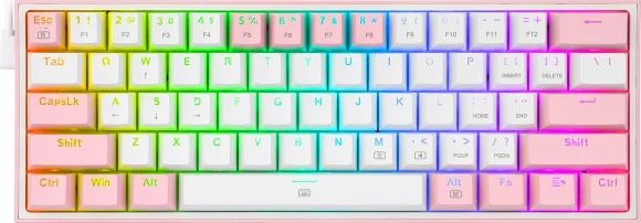 Klaviatūra Redragon K617 Fizz RGB balts/ rozā (EN)