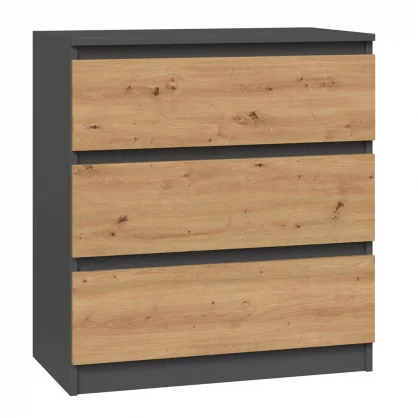 Komoda TOP E SHOP Topeshop KOMODA SZAFKA REGAŁ 3 SZUFLADY M3 ANTRACYT / DĄB ARTISAN