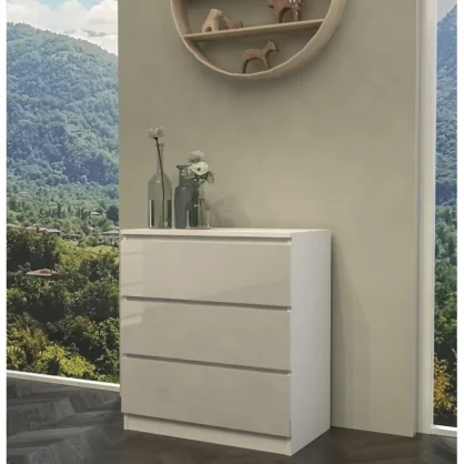 Komoda TOP E SHOP Topeshop KOMODA SZAFKA REGAŁ 3 SZUFLADY M3 BIEL POŁYSK