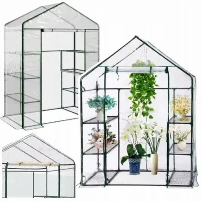 LEAN Mini Balcony Garden Greenhouse 4 Metal Shelves PVC Foil 195 x 143 x 73