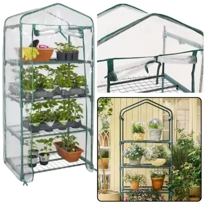 LEAN Mini Greenhouse Balcony Garden 4 Metal Shelves PVC Foil 69 x 49 x 157c