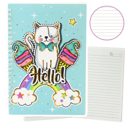 LEAN Notebook Notebook Lined Cat Unicorn Ice Cream Rainbow Turquoise A5 60