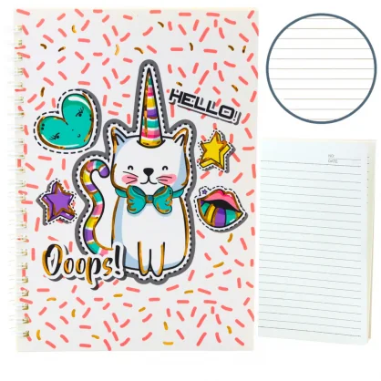 LEAN Notebook Notebook Lined Cat Unicorn Pink Patterns White A5 60 Sheets
