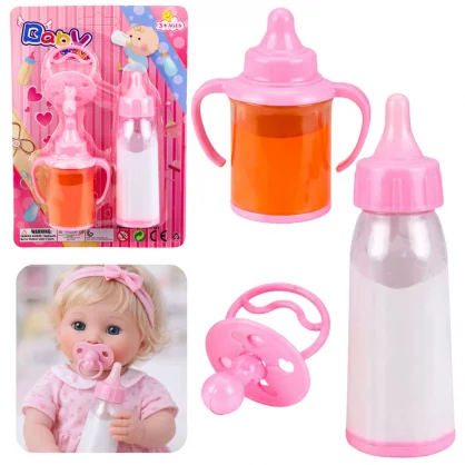 Lėlė LEAN Toys Baby Doll Bottles Juice Milk Pacifier Set 3 pcs.