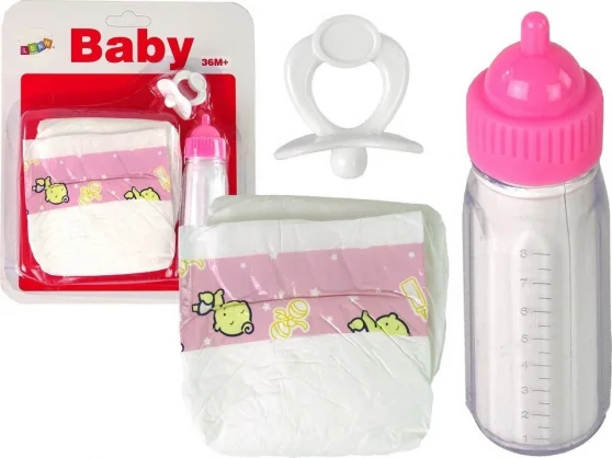 Lėlė LEAN Toys Baby Pacifier Bottle Nappies Play Set