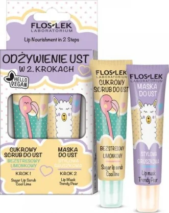 Rinkinys Floslek Floslek FLOS*LIP CARE VEGE Duo( Scrub lime+Mask pear)