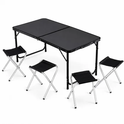 Rinkinys LEAN Set of camping furniture, folding table, 4 stools, black