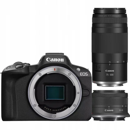 Sisteminis fotoaparatas Canon EOS-R50 + RF-S 18-45mm + RF 75-300mm Black
