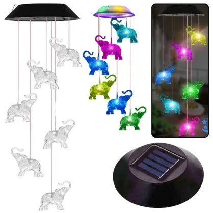 Sodo dekorai LEAN Solar Garden LED Bell Lamps Elephants Colorful 70cm