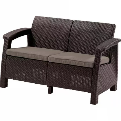 Sodo sofa Keter Dārza dīvāns divvietīgs Corfu Love Seat brūns