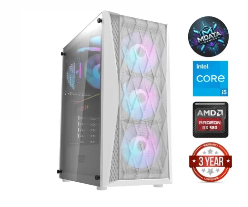 Stacionarus kompiuteris MDATA GAMING i5-14400F 16GB 512GB SSD RX580 NoOS White