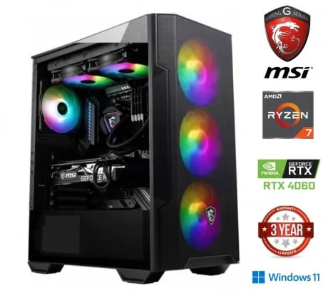 Stacionarus kompiuteris MDATA GAMING Ryzen 7 5700G 16GB 1TB SSD 1TB HDD RTX 4060 W11Home