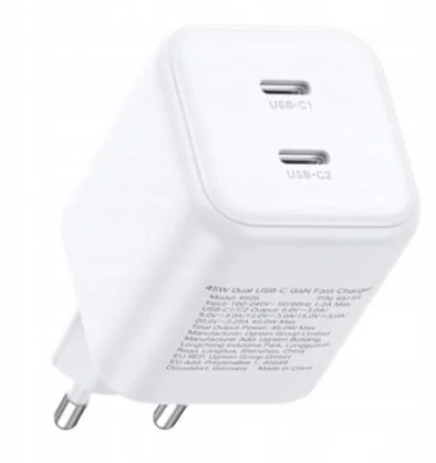 Telefono baterijos kroviklis Ugreen X526 Dual USB-C GaN 45W White