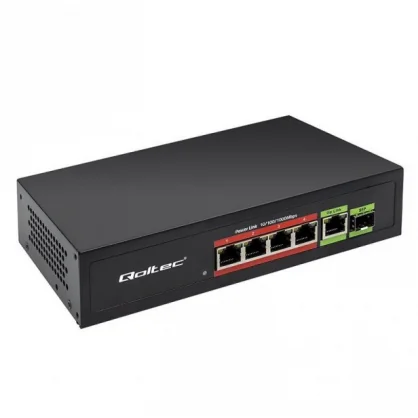 Tinklo įrenginį Qoltec FAST Ethernet PoE Switch 4x RJ45 PoE 1x RJ45 Uplink 1x SFP